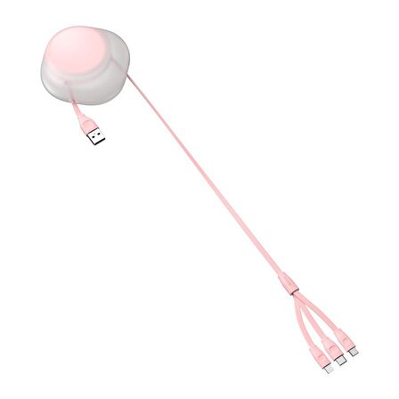 Baseus Lets Go Little 3in1 Makaralı 0.85 Metre Şarj Kablosu Pembe