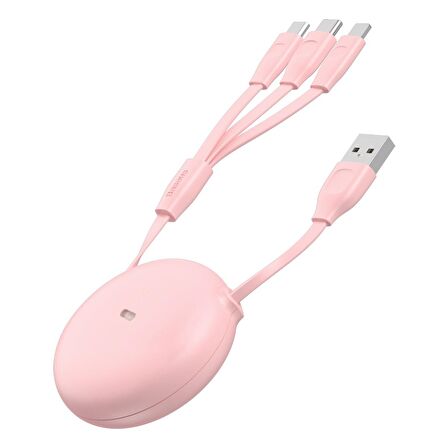 Baseus Lets Go Little 3in1 Makaralı 0.85 Metre Şarj Kablosu Pembe