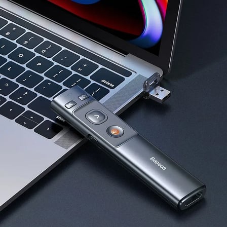 BASEUS Orange Dot USB-A ve USB-C Alıcılı Kırmızı Lazerli Kablosuz Sunum Kalemi Kumandası ACFYB-B0G