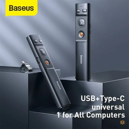 BASEUS Orange Dot USB-A ve USB-C Alıcılı Kırmızı Lazerli Kablosuz Sunum Kalemi Kumandası ACFYB-B0G