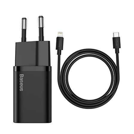 Baseus Super Si 1C 20W Hızlı Şarj Adaptörü + Type-C to Lightning iPhone 1m Şarj Kablosu SİYAH