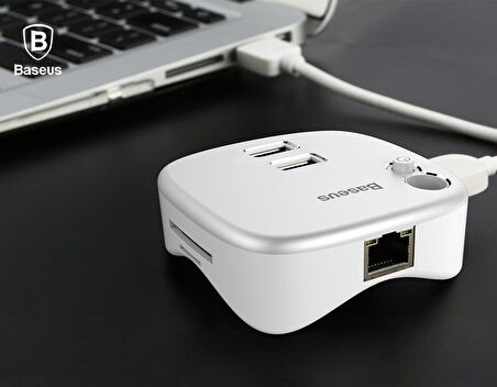 Baseus Çok Fonsiyonlu Notebook Adaptörü Hub Dual USB 3.0 RJ45 TF-SD GÜMÜŞ