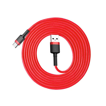 Cafule Serisi Type-C 2A Şarj ve Data Aktarım Kablosu 2 Metre Red Red