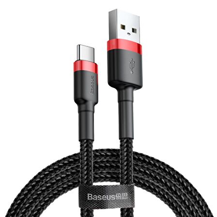 Baseus Cafule 2A Type-C 2 Metre Şarj Kablosu Kırmızı - Siyah