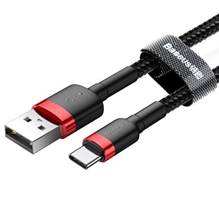 Baseus Cafule 2A Type-C 2 Metre Şarj Kablosu Kırmızı - Siyah
