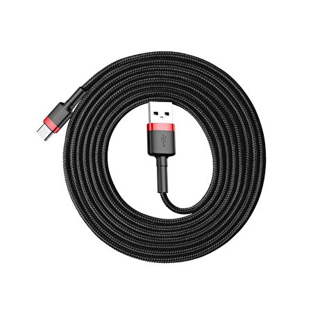 Baseus Cafule 2A Type-C 2 Metre Şarj Kablosu Kırmızı - Siyah