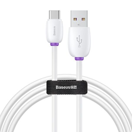 Baseus Purple Ring, Şarj & Data Aktarım Kablosu, 1M, 5A, 40W, USB Type A & USB Type C, Flash/Hızlı Şarj - Beyaz