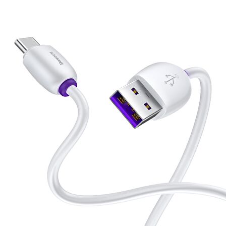 Baseus Purple Ring, Şarj & Data Aktarım Kablosu, 1M, 5A, 40W, USB Type A & USB Type C, Flash/Hızlı Şarj - Beyaz