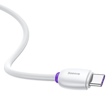 Baseus Purple Ring, Şarj & Data Aktarım Kablosu, 1M, 5A, 40W, USB Type A & USB Type C, Flash/Hızlı Şarj - Beyaz