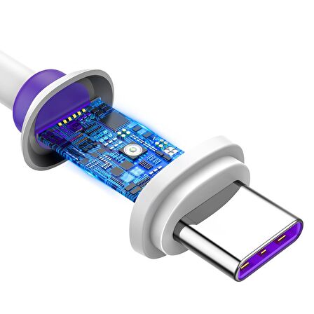 Baseus Purple Ring, Şarj & Data Aktarım Kablosu, 1M, 5A, 40W, USB Type A & USB Type C, Flash/Hızlı Şarj - Beyaz