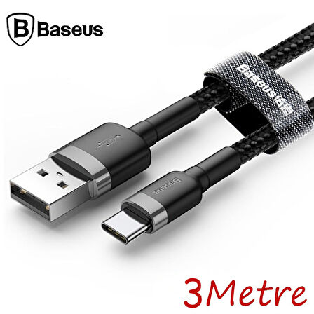 Baseus Cafule Hızlı Şarj USB Kablo Type-C 2A 3m Gri+Siyah