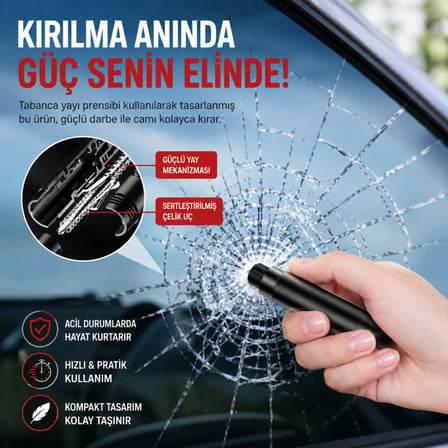 Araç Acil Durum Kiti 2'si 1 Arada Cam Kırıcı ve Emniyet Kemeri Kesici Taşınabilir Oto Güvenlik Aparatı Gri