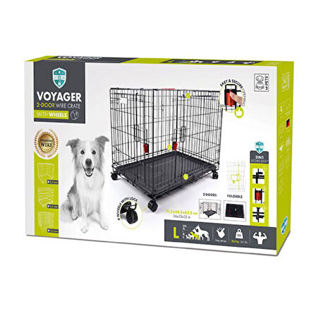 M-Pets Voyager Tekerlekli 2 Kapılı Köpek Kafesi Large Siyah 91x58x63 Cm 