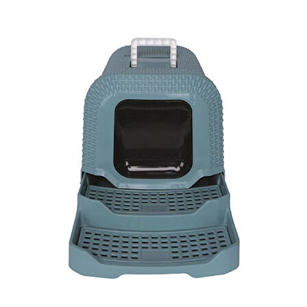 M-Pets Suez Rattan Kapalı Kedi Tuvalati Mavi 69x42x41 Cm 