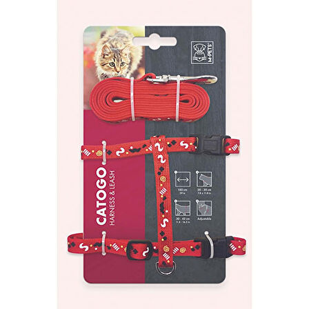 M-Pets Catogo Kedi Göğüs Tasması Seti Kırmızı 90-170 Cm 