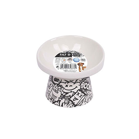 M-Pets Urban Style Seramik Kedi Mama ve Su Kabı Siyah Beyaz 150 Ml 10,5x10,6x8 Cm 