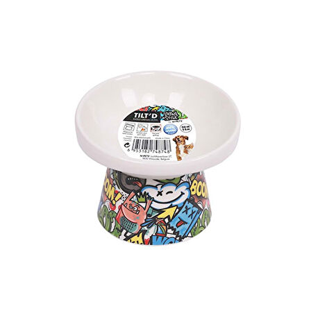 M-Pets Urban Style Seramik Kedi Mama ve Su Kabı Color Mix 150 Ml 10,5x10,6x8 Cm 