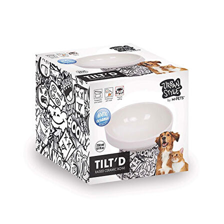 M-Pets Urban Style Seramik Kedi Mama ve Su Kabı Siyah Beyaz 250 Ml 12x12,5x9,5 Cm 