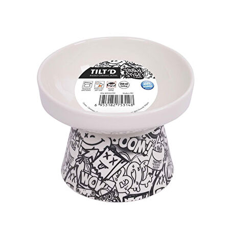 M-Pets Urban Style Seramik Kedi Mama ve Su Kabı Siyah Beyaz 350 Ml 15x14,5x11,5 Cm 