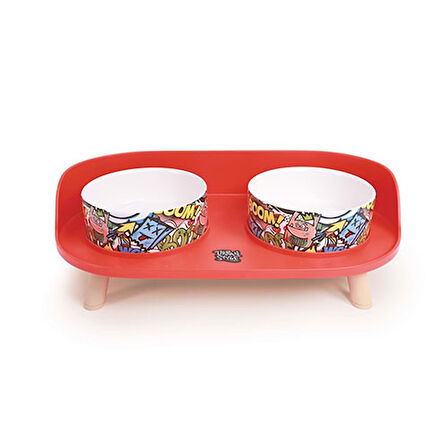 M-Pets Altitude Urban Style Standlı İkili Kedi ve Köpek Mama ve Su Kabı Kırmızı 450 Ml 