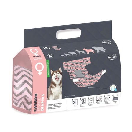 M-PETS CARBONLU DIAPERS DİŞİ KÖPEKLER İÇİN KÜLOT (XL) 15Lİ