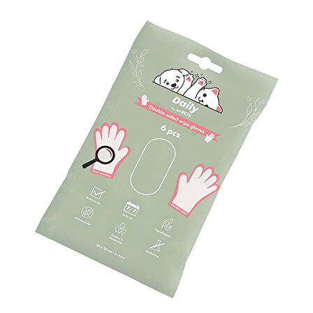 M-Pets Daily Çift Taraflı Günlük Temizlik Eldiveni 6'lı 23x25 Cm 