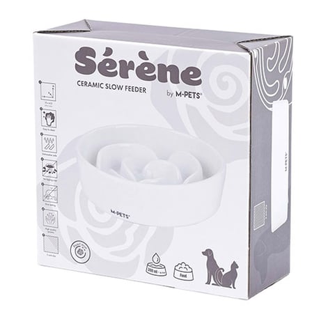 M-Pets Serene Rose Seramik Yavaş Beslenme Mama Kabı Beyaz 300 Ml 