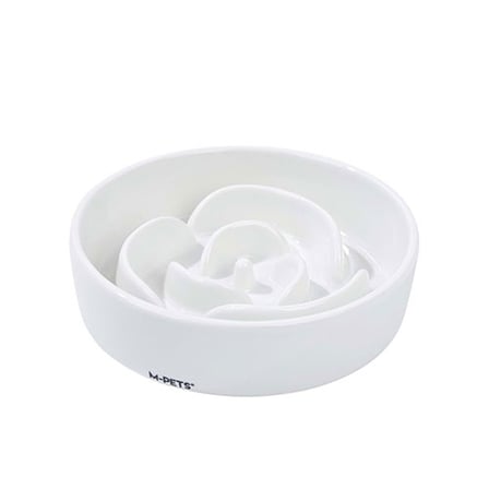M-Pets Serene Rose Seramik Yavaş Beslenme Mama Kabı Beyaz 300 Ml 