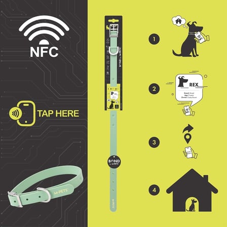 M-PETS BOND NFC SİSTEMLİ SİLİKON BOYUN TASMASI (S) YEŞİL