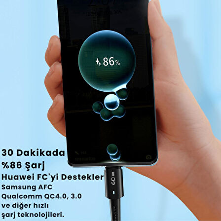 Essager Led Işıklı 1Metre QC4.0 PD 60W Type C To Type C Şarj Kablosu Örgü Kopmaz Şarj Akım Korumalı