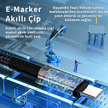 Essager Led Işıklı 1Metre QC4.0 PD 60W Type C To Type C Şarj Kablosu Örgü Kopmaz Şarj Akım Korumalı
