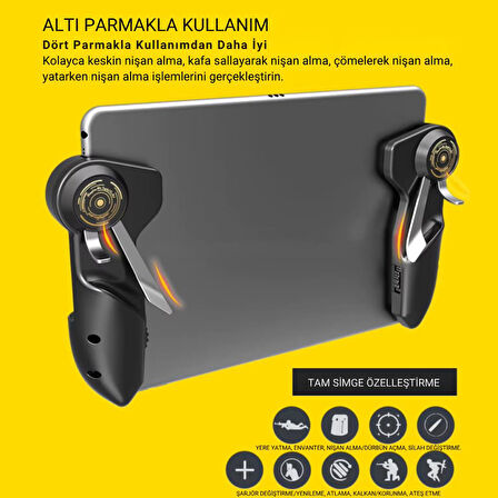 Coofbe Tüm Tabletler İçin Profesyonel 6 Parmak Tetik Seti Tablet Oyun Kolu iPad Tablet Mobile Joystick
