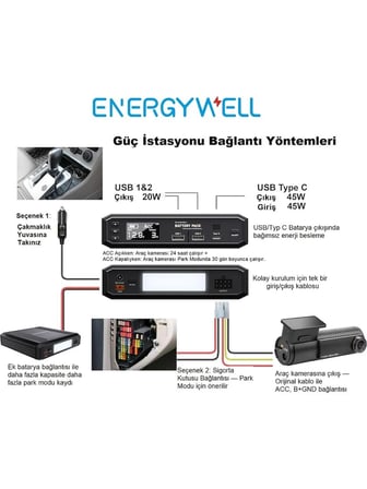 Energywell Battery Pack P6 Araç Kamerası Park Modu Güç Istasyonu