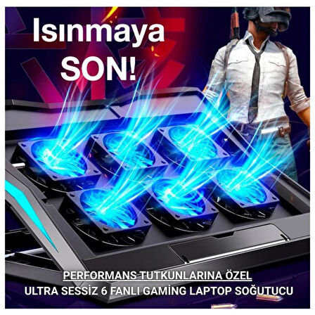 Coofbe Yükseklik Ayarlı Led Işıklı Turbo 6 Fanlı Notebook Laptop Soğutucu Notebook Laptop Standı
