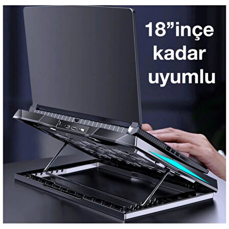 Coofbe Yükseklik Ayarlı Led Işıklı Turbo 6 Fanlı Notebook Laptop Soğutucu Notebook Laptop Standı