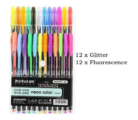 Zuixua Jel Kalem Neon Color Pen Yazı Çizim ve İşaretleme Kalemi 24 Renk