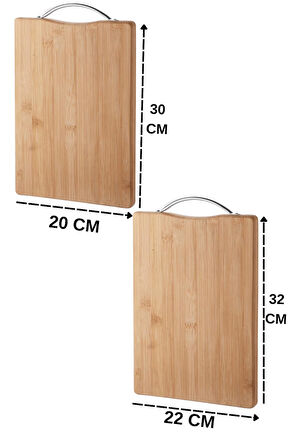 2’li Bambu Kesme Tahtası Seti - Doğal Mutfak Sunum Ekmek Kesme Tahtası