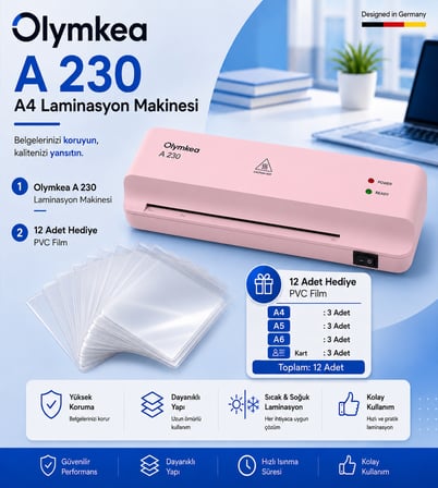 Olymkea A230 A4 Laminasyon Makinası&12 Adet PVC Hediyeli