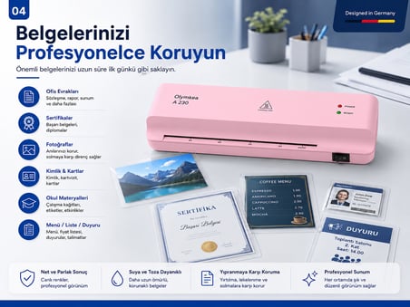 Olymkea A230 A4 Laminasyon Makinası&12 Adet PVC Hediyeli