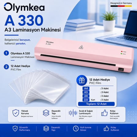 Olymkea A330 A3 Laminasyon Makinası&12 Adet PVC Hediyeli