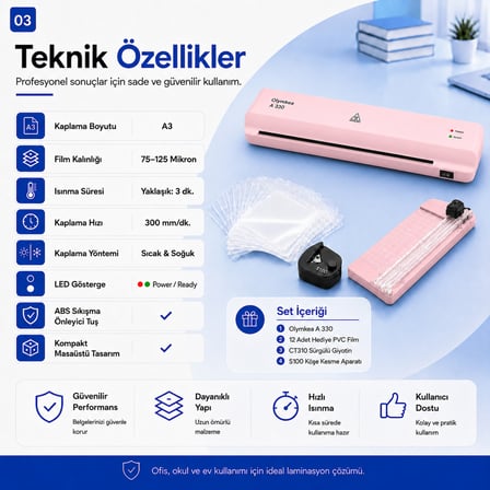 A330s A3 Laminasyon Makinesi 4in1set Ve Hediye 12 Adet PVC Film