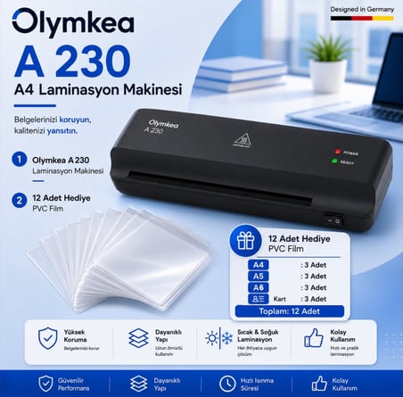 Olymkea A230 A4 Laminasyon Makinası&12 Adet PVC Film Hediyeli