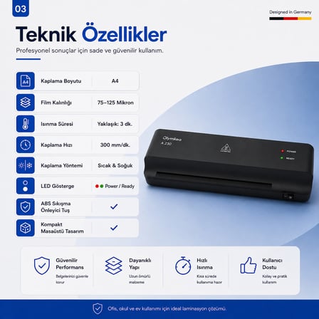 Olymkea A230 A4 Laminasyon Makinası&12 Adet PVC Film Hediyeli