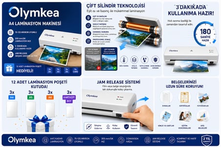 Olymkea A4 Laminasyon Filmi 125 Mikron – 100 Adet | 216 × 303 mm