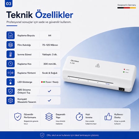 Olymkea A230 A4 Laminasyon Makinası&12 Adet PVC Hediyeli