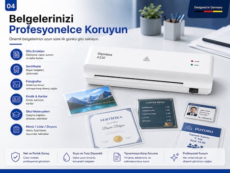 Olymkea A230 A4 Laminasyon Makinası&12 Adet PVC Hediyeli
