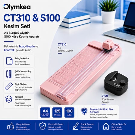 Olymkea CT310 Kağıt Kesme Makinesi + S100 Köşe Kesici Seti