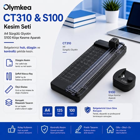 Olymkea CT310 Kağıt Kesme Makinesi + S100 Köşe Kesici Seti