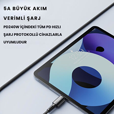 Essager Premıum E-Marker Çipli Akım Korumalı 1Mt PD3.1 240W Type-C to Type-C Şarj Kablosu Data Kablo