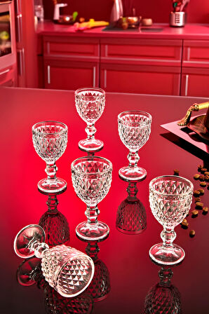 6’lı Elmas Kesim Desenli Ayaklı Cam Kahve Yanı Bardak Seti – Şık Sofra Sunumu ve Zarif Tasarım